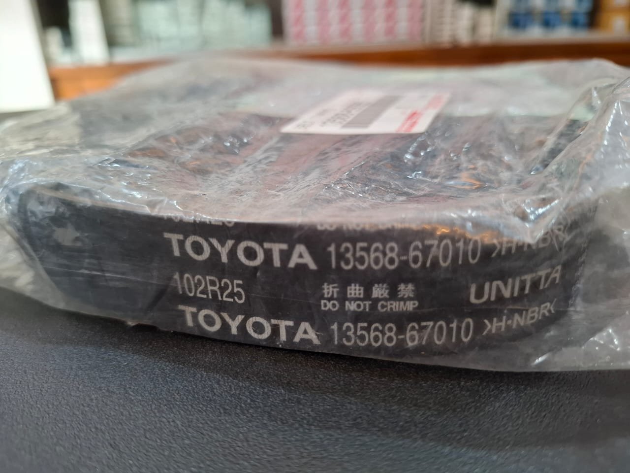 13568 69085 1 Toyota Genuine 13568-69085 timing belt package Made in Japan with UNITTA belt marked 13568-67010 and 102R25